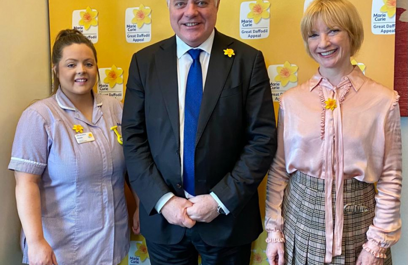 Simon Baynes MP with Danielle Cobb, a Marie Curie Care worker, and Jane Horrocks