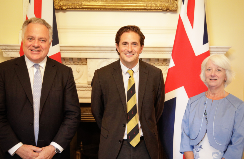Simon Baynes MP, Rt Hon Johnny Mercer MP and Cllr Parry-Jones at No 10 Downing Street