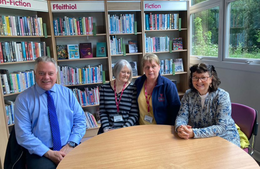 Simon Baynes MP, Liz Jones, Carolyn Meredith and Trish Sheil at Chirk Library