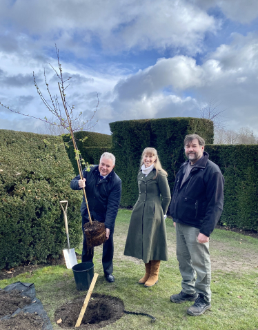Simon Baynes MP planting with General Manager Lizzie Champion & Head Gardener David Lock at Chirk Castle